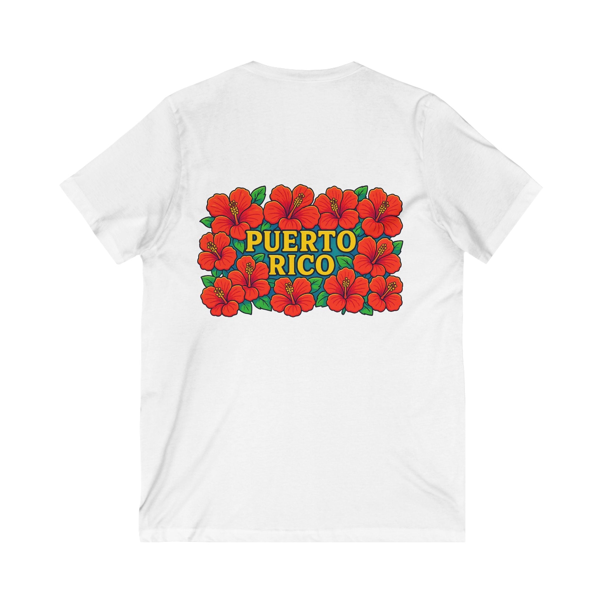 Puerto Rico Floral V-Neck Tee, Unisex Summer Shirt, Vacation Wear, Tropical Style, Gift for Island Lovers, Floral Tee