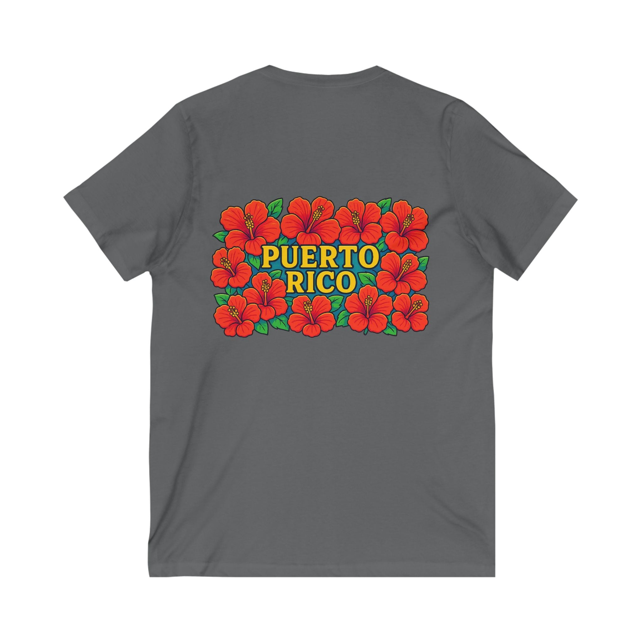 Puerto Rico Floral V-Neck Tee, Unisex Summer Shirt, Vacation Wear, Tropical Style, Gift for Island Lovers, Floral Tee