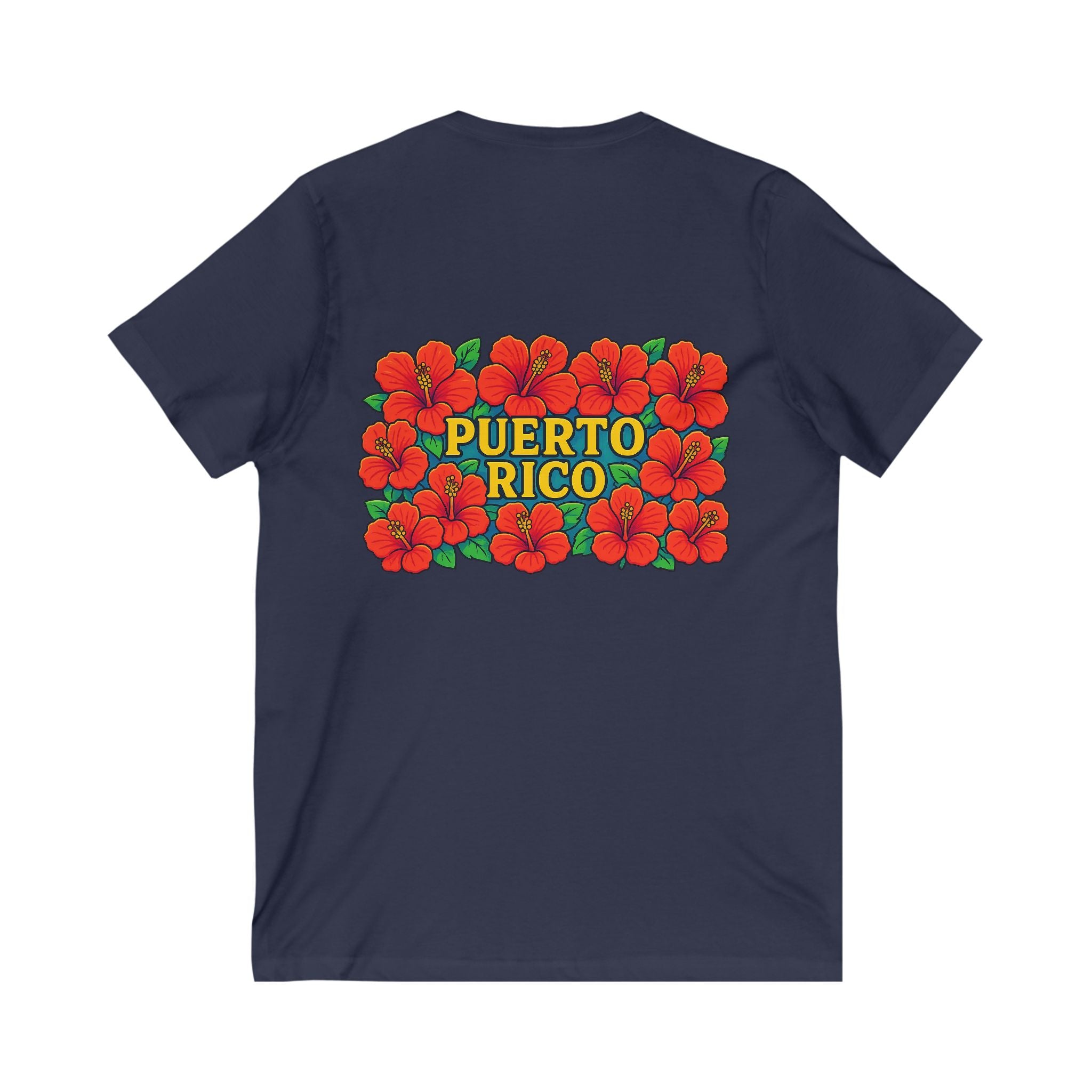 Puerto Rico Floral V-Neck Tee, Unisex Summer Shirt, Vacation Wear, Tropical Style, Gift for Island Lovers, Floral Tee