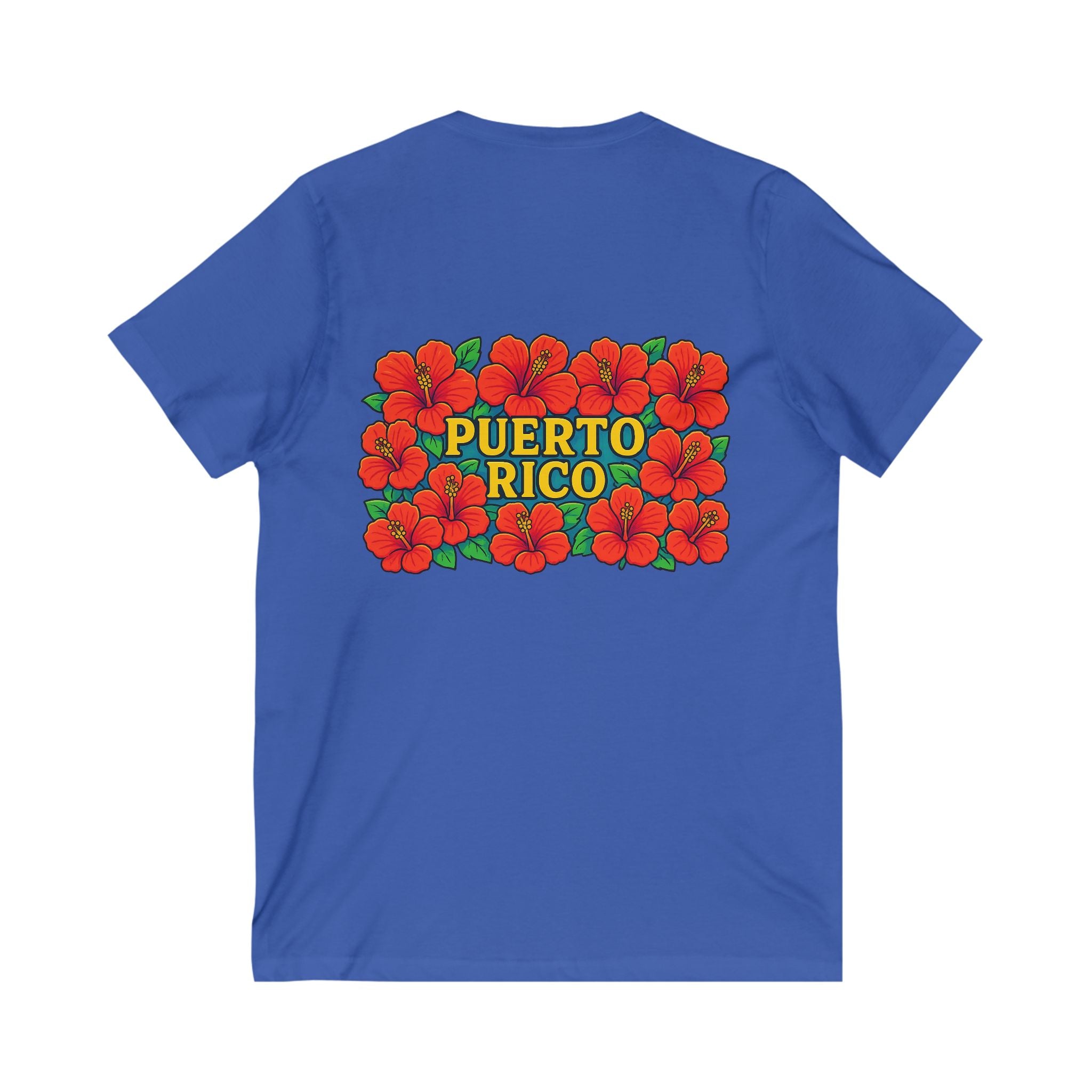 Puerto Rico Floral V-Neck Tee, Unisex Summer Shirt, Vacation Wear, Tropical Style, Gift for Island Lovers, Floral Tee