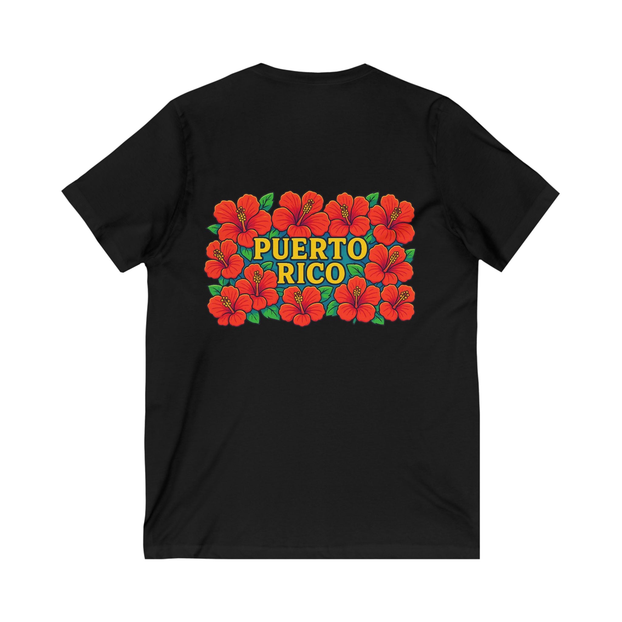 Puerto Rico Floral V-Neck Tee, Unisex Summer Shirt, Vacation Wear, Tropical Style, Gift for Island Lovers, Floral Tee
