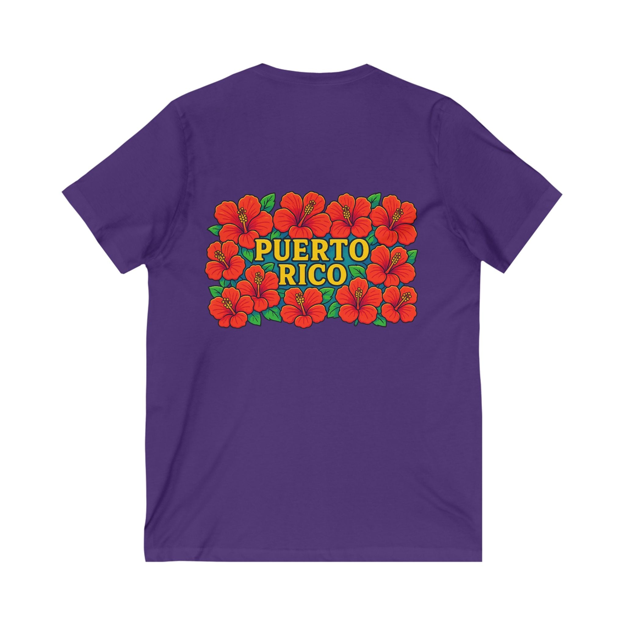Puerto Rico Floral V-Neck Tee, Unisex Summer Shirt, Vacation Wear, Tropical Style, Gift for Island Lovers, Floral Tee