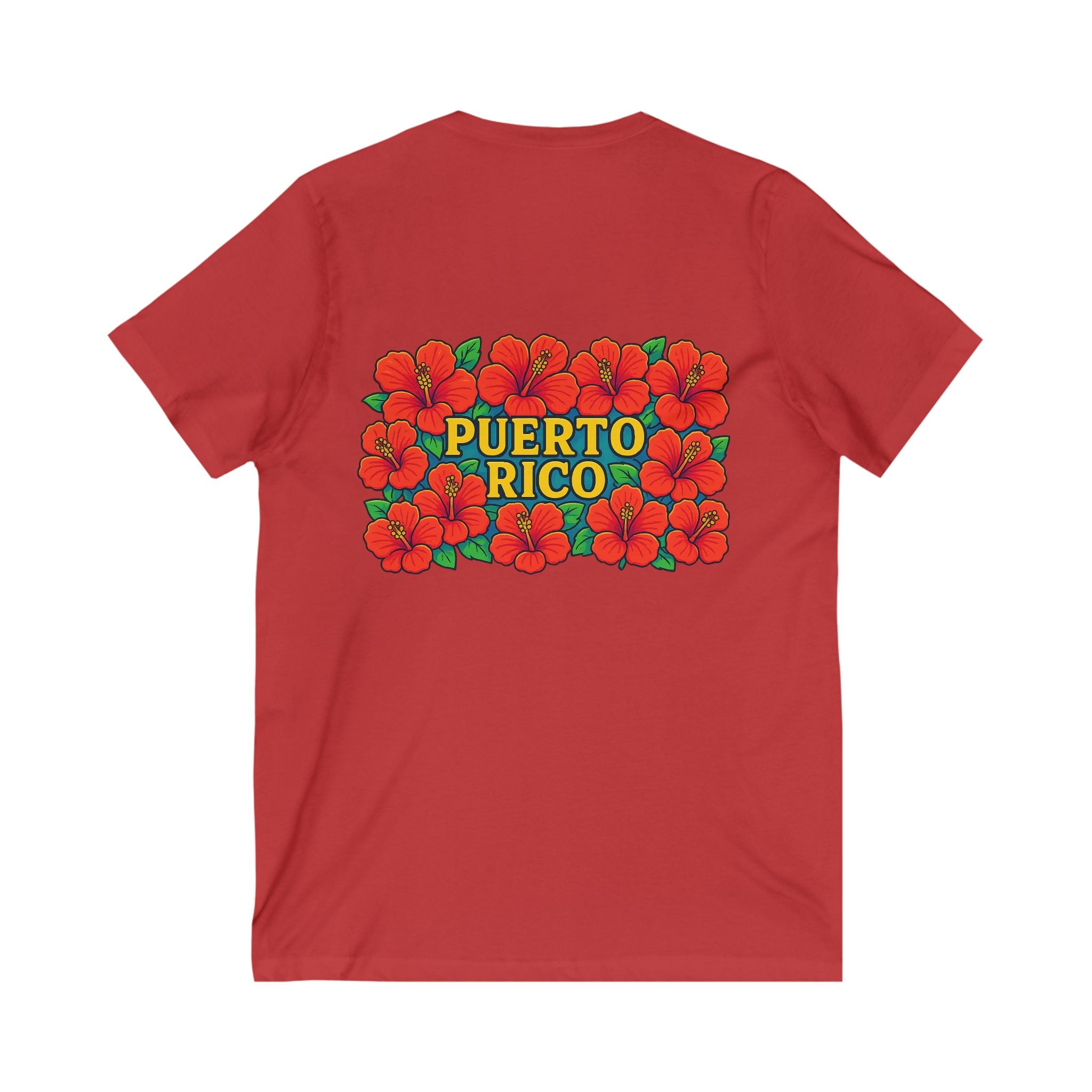 Puerto Rico Floral V-Neck Tee, Unisex Summer Shirt, Vacation Wear, Tropical Style, Gift for Island Lovers, Floral Tee