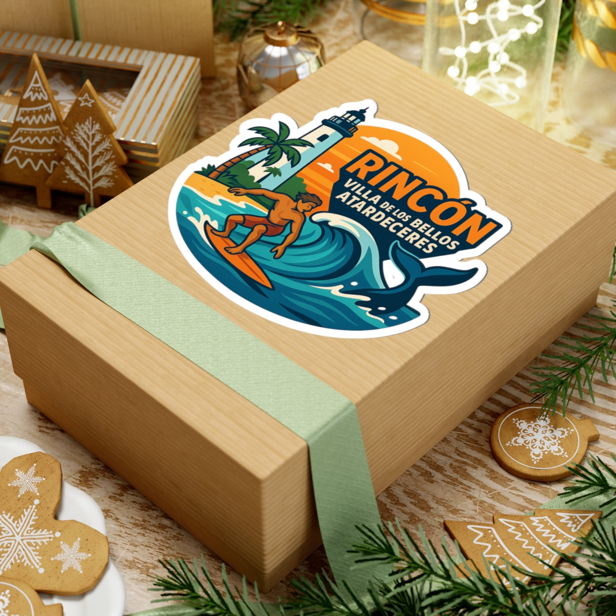 Vibrant Surfing Stickers for Coastal Lovers, Summer Decor, Laptop Sticker, Rincón Beach Vibe, Watercolor Design