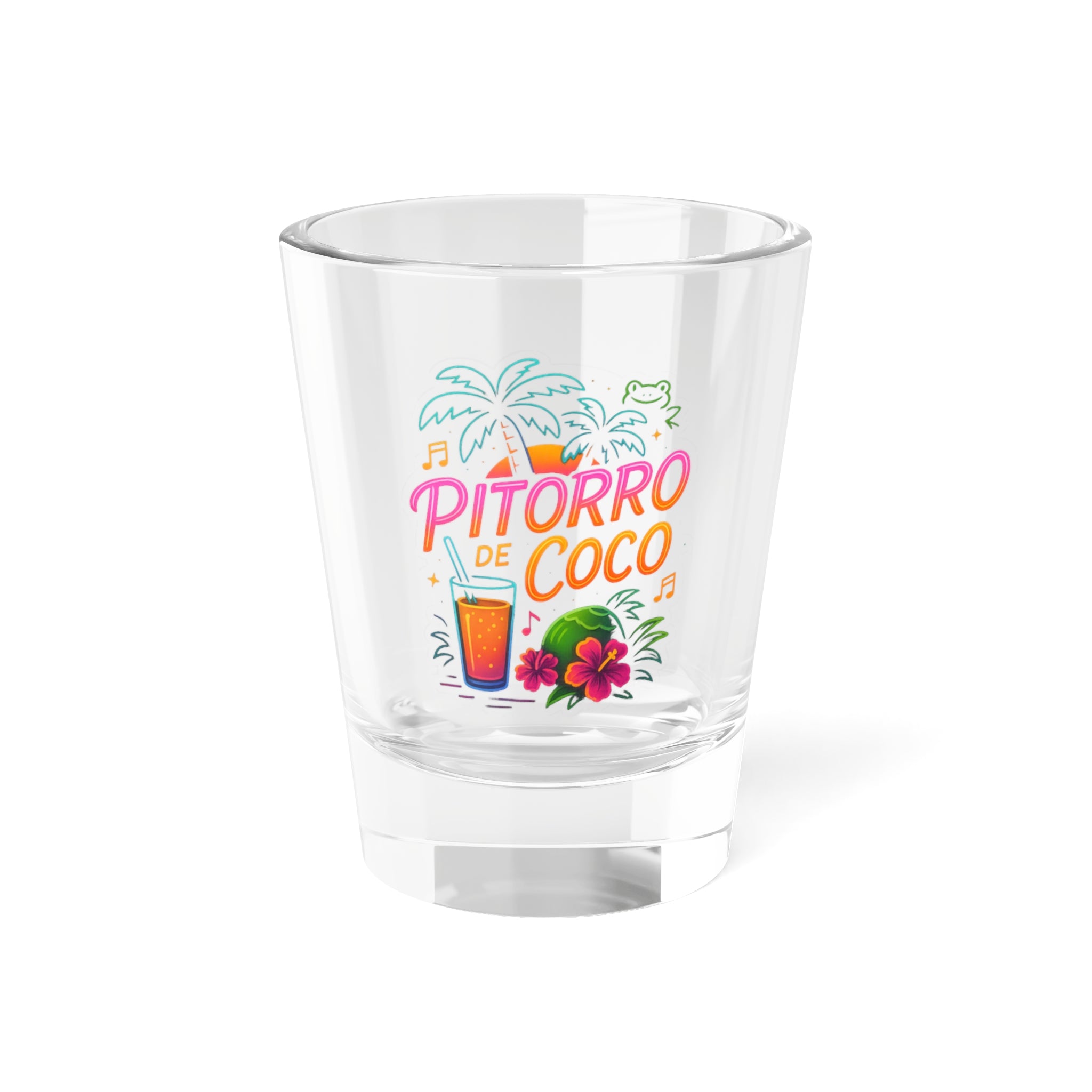 Colorful Shot Glass with 'Pitorro de Coco ' Design, Fun Party Favors, Gift for Friends, Summer Gatherings, Celebrations