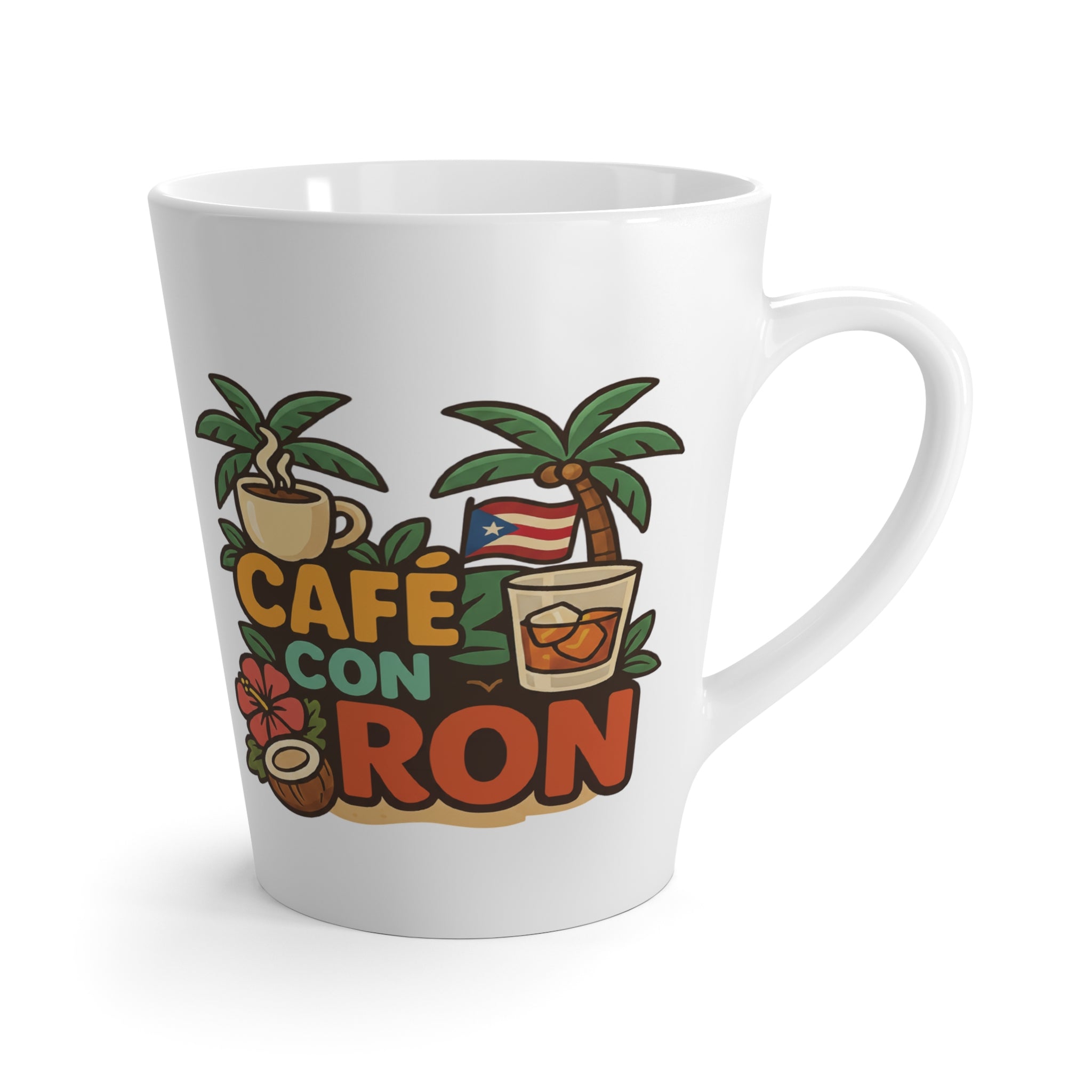Tropical Latte Mug Collection - Café con Ron Design, Summer Vibes, Gift for Coffee Lovers, Beach House Decor, Fun Beverage Mug