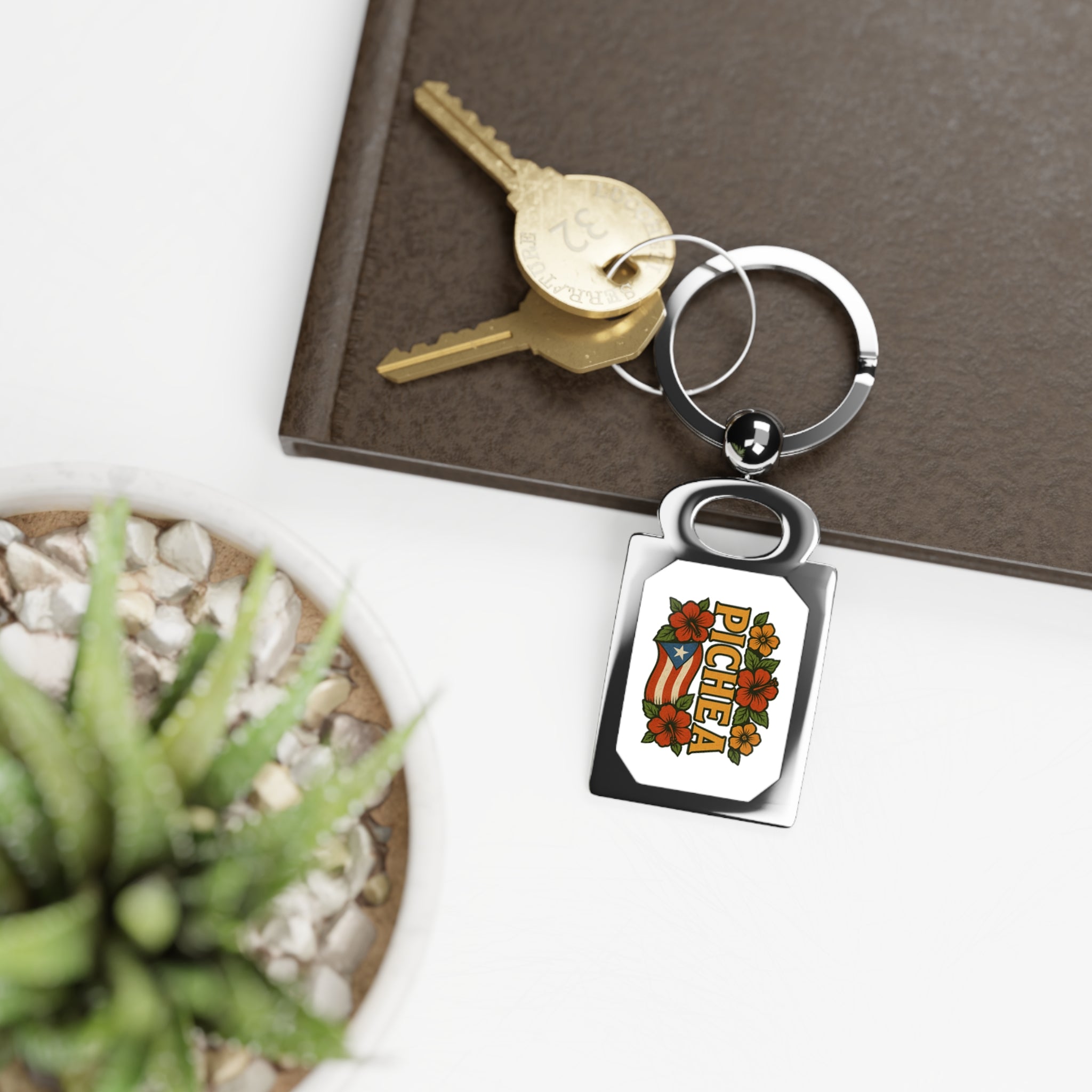 Personalized Rectangle Pichea Photo Keyring, Custom Photo Keychain, Floral Keyring, Perfect Gift for Him/Her, Memorial Keepsake, Unique Souvenir