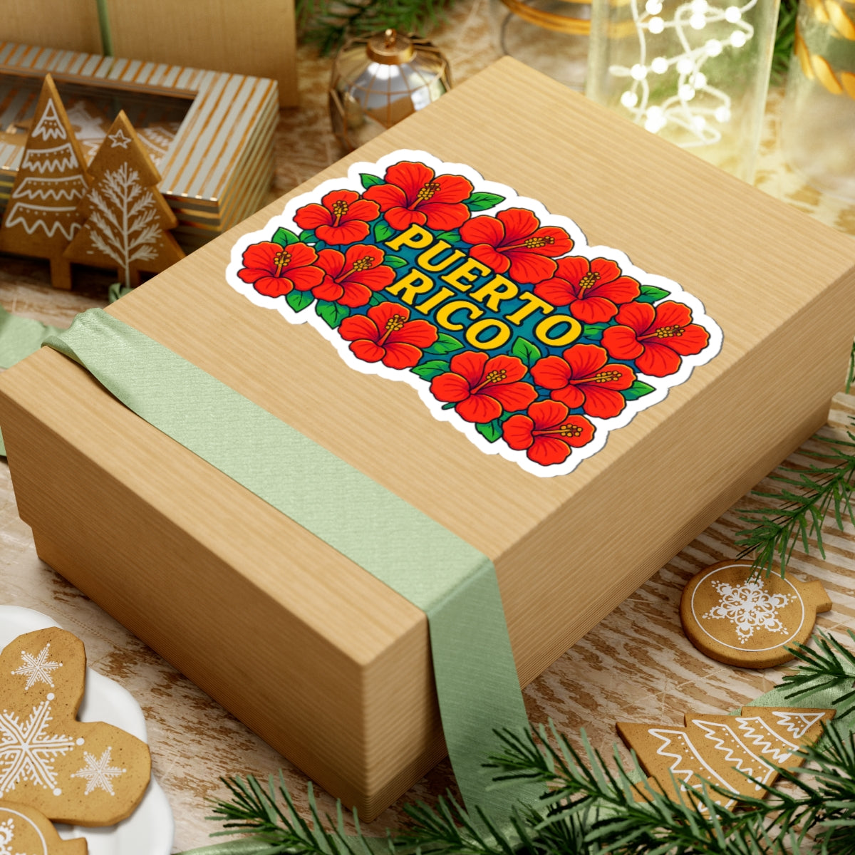 Vibrant Puerto Rico Kiss-Cut Stickers, Floral Laptop Decals, Travel Souvenirs, Tropical Decor, Gift for Friends