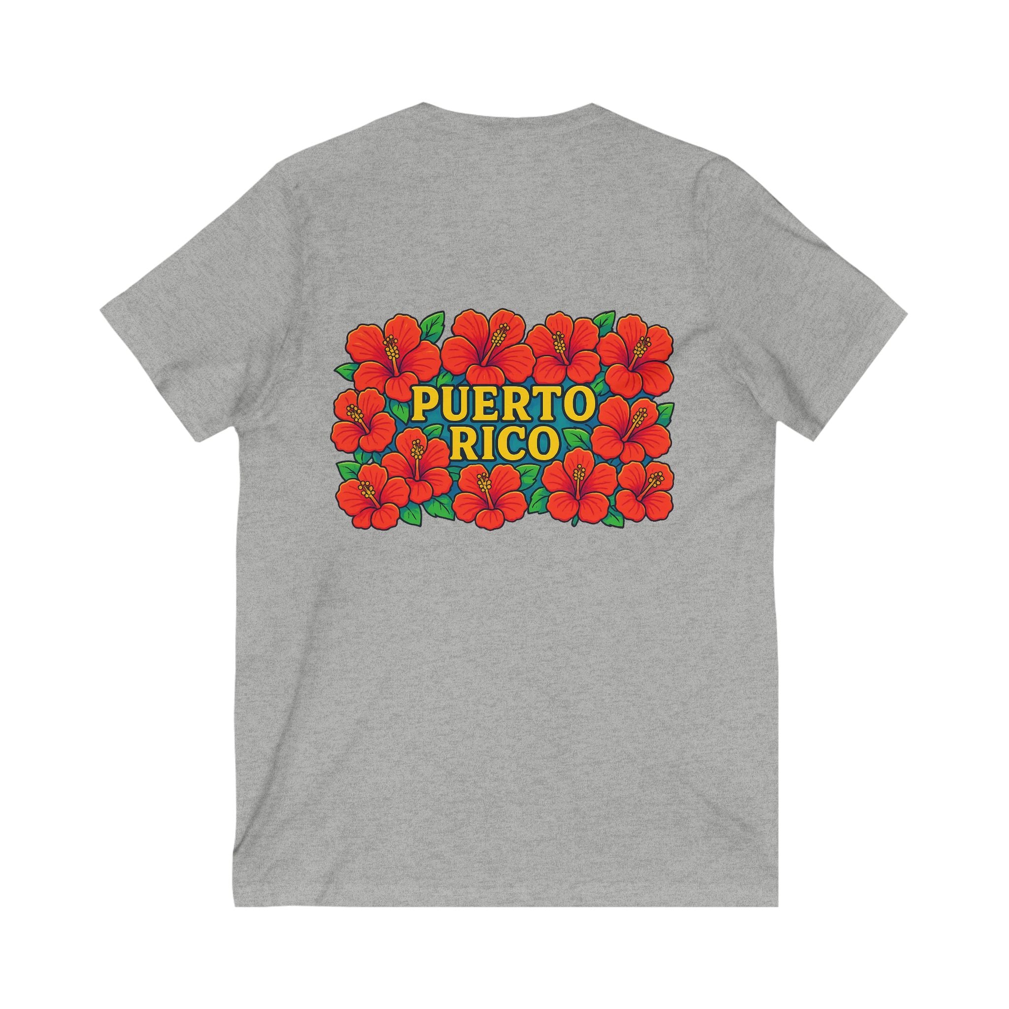 Puerto Rico Floral V-Neck Tee, Unisex Summer Shirt, Vacation Wear, Tropical Style, Gift for Island Lovers, Floral Tee