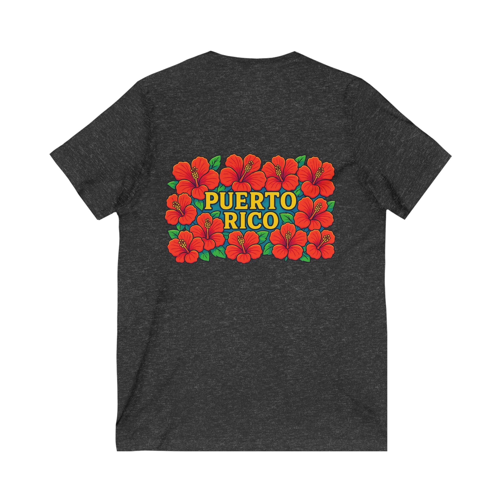 Puerto Rico Floral V-Neck Tee, Unisex Summer Shirt, Vacation Wear, Tropical Style, Gift for Island Lovers, Floral Tee