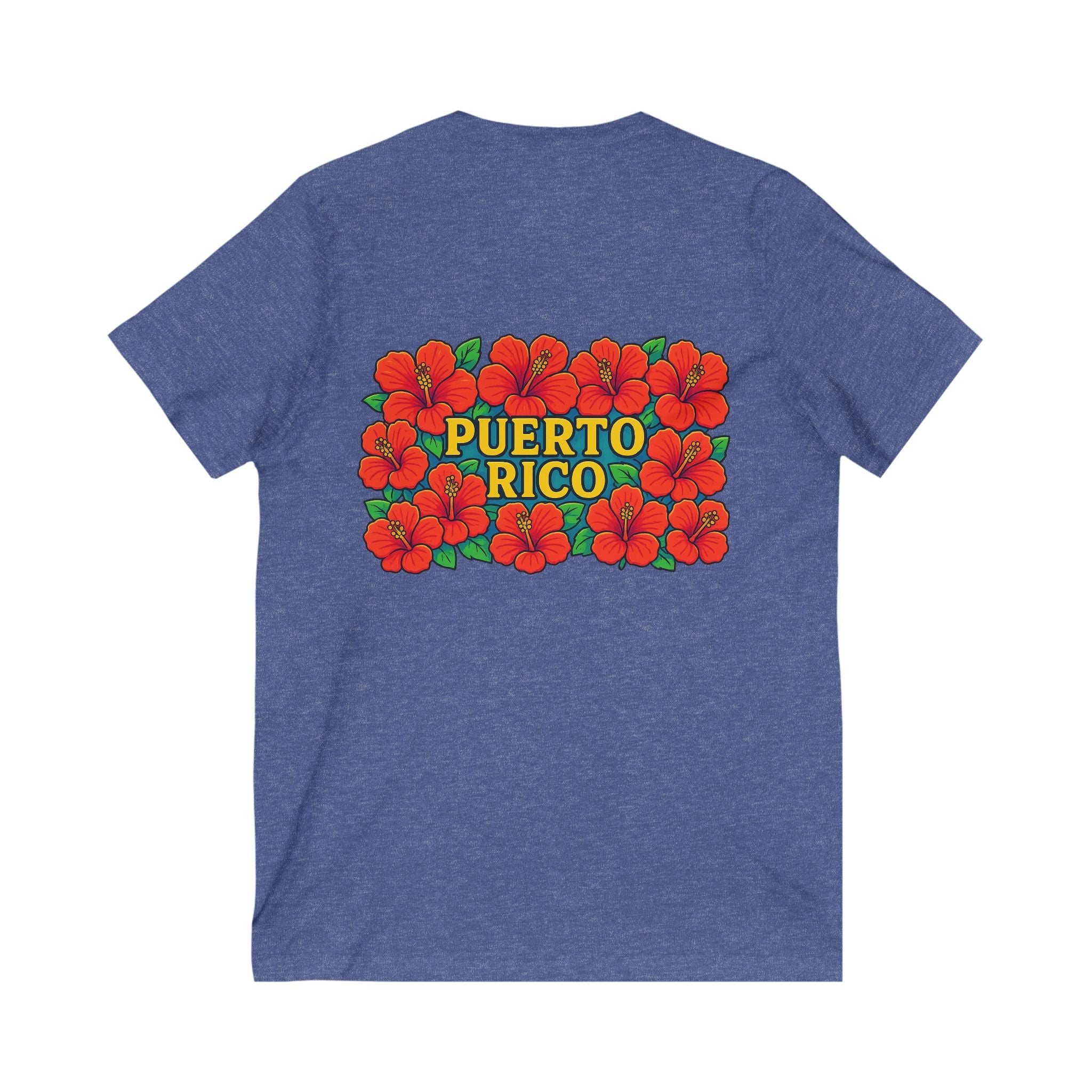 Puerto Rico Floral V-Neck Tee, Unisex Summer Shirt, Vacation Wear, Tropical Style, Gift for Island Lovers, Floral Tee