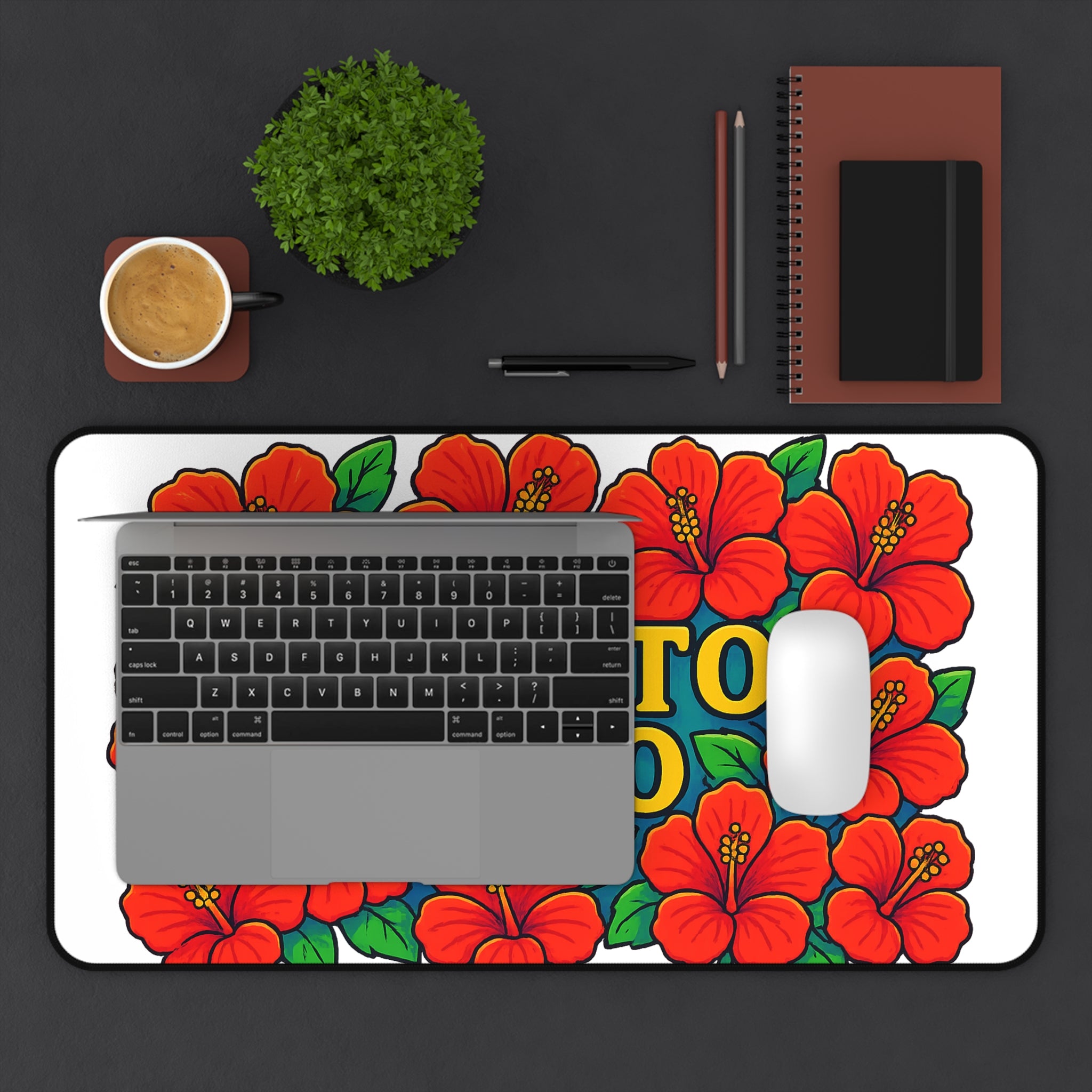 Puert Rican Hibiscus Desk Mat | Tropical Office Decor, Fun Gift for Gamers, Home Office Mat, Floral Mouse Pad