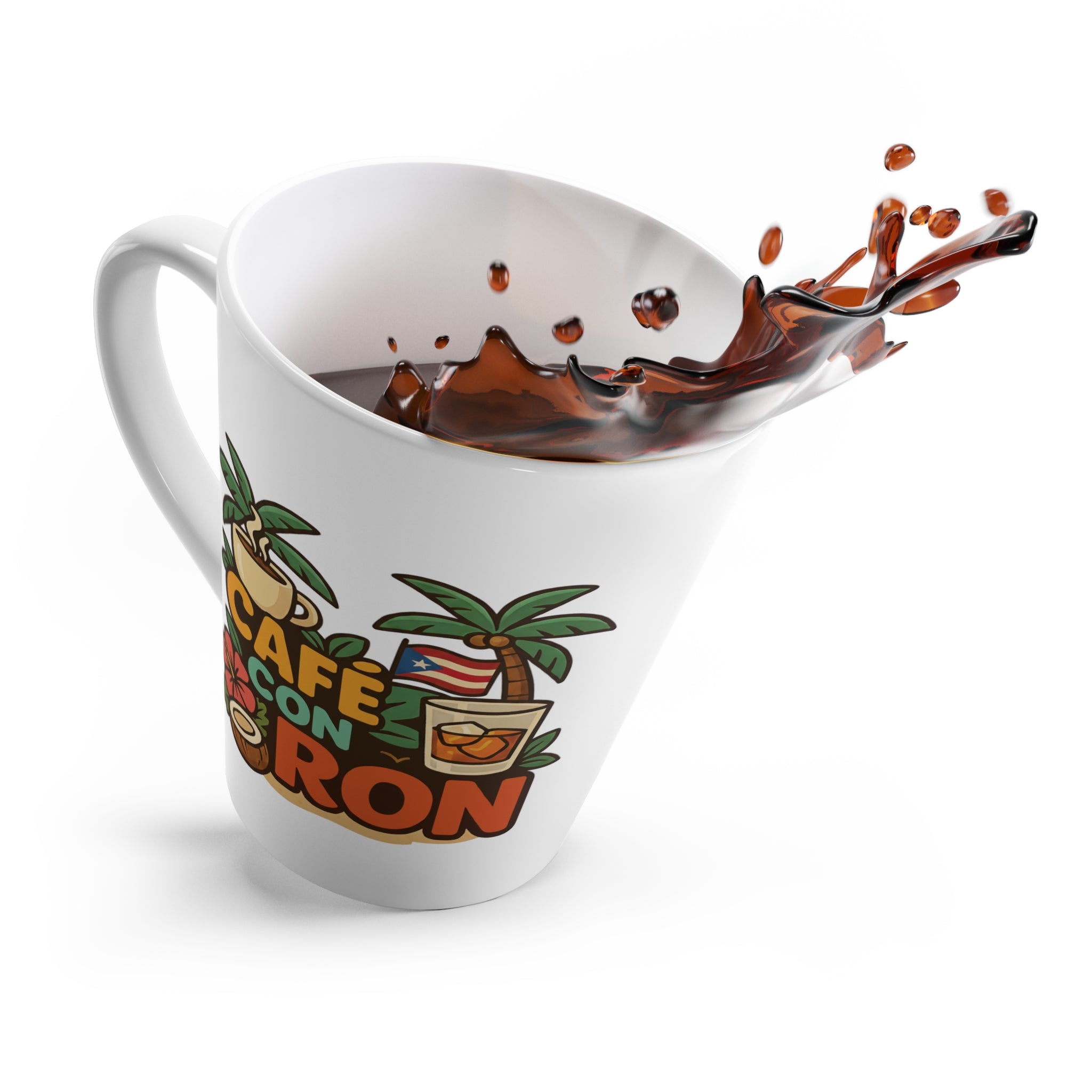Tropical Latte Mug Collection - Café con Ron Design, Summer Vibes, Gift for Coffee Lovers, Beach House Decor, Fun Beverage Mug
