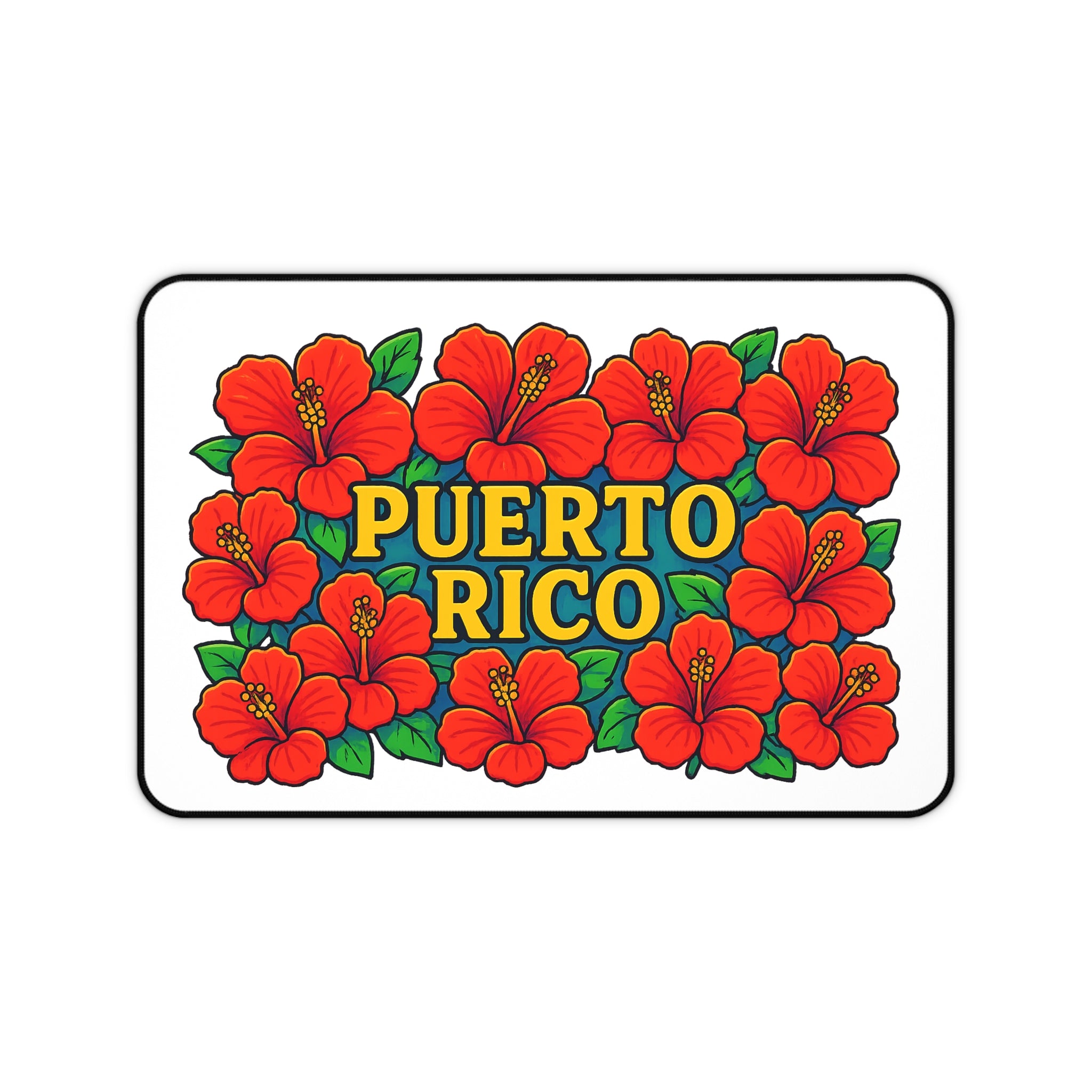 Puert Rican Hibiscus Desk Mat | Tropical Office Decor, Fun Gift for Gamers, Home Office Mat, Floral Mouse Pad