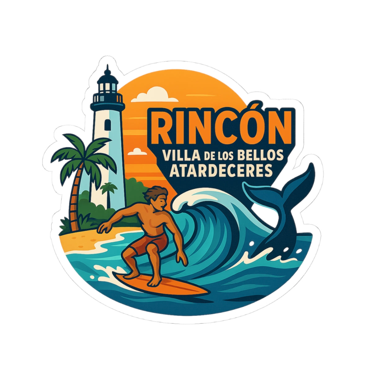 Vibrant Surfing Stickers for Coastal Lovers, Summer Decor, Laptop Sticker, Rincón Beach Vibe, Watercolor Design