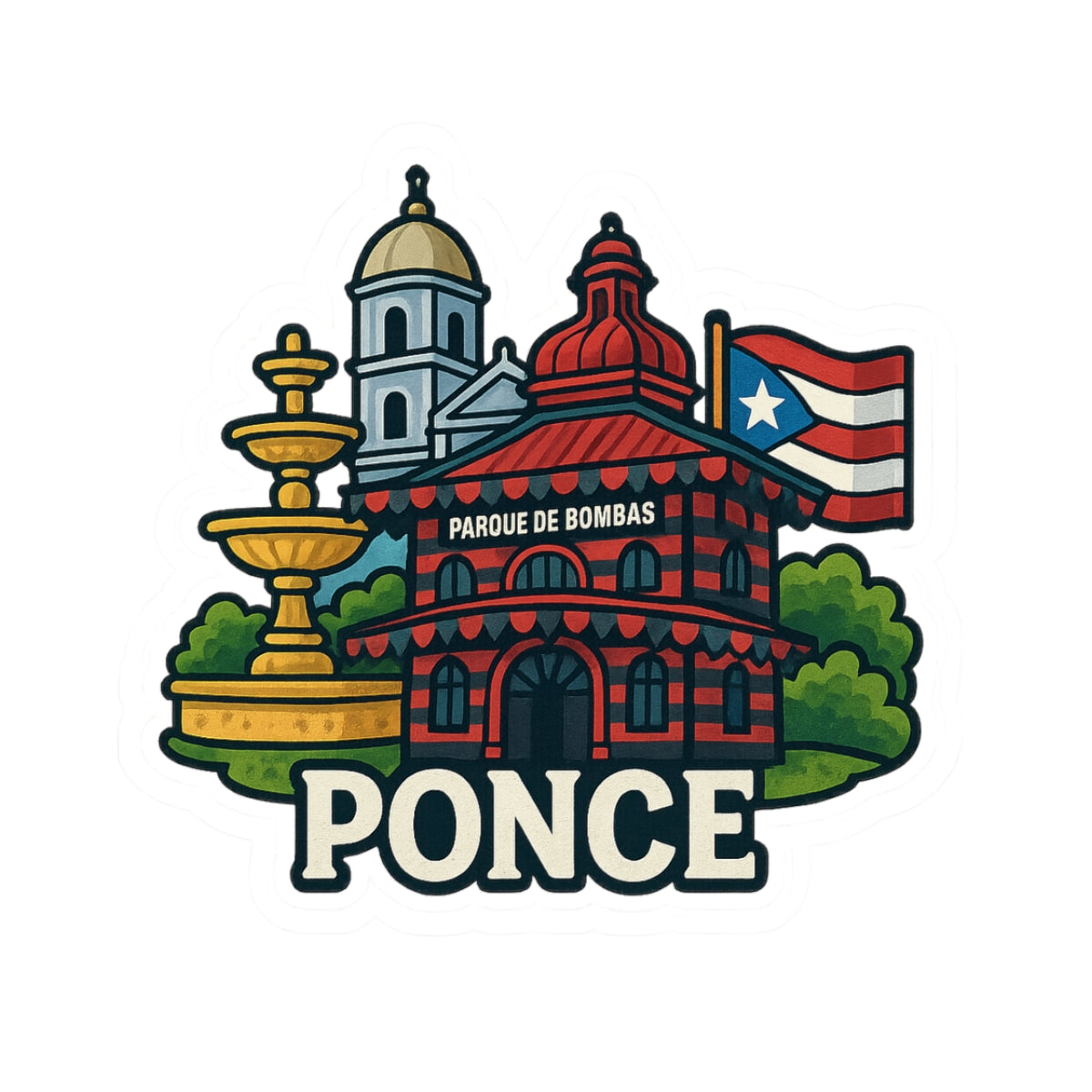 Ponce Landmark Kiss-Cut Stickers, Travel Decor, Puerto Rico Gifts, Laptop Stickers, Vintage City Art