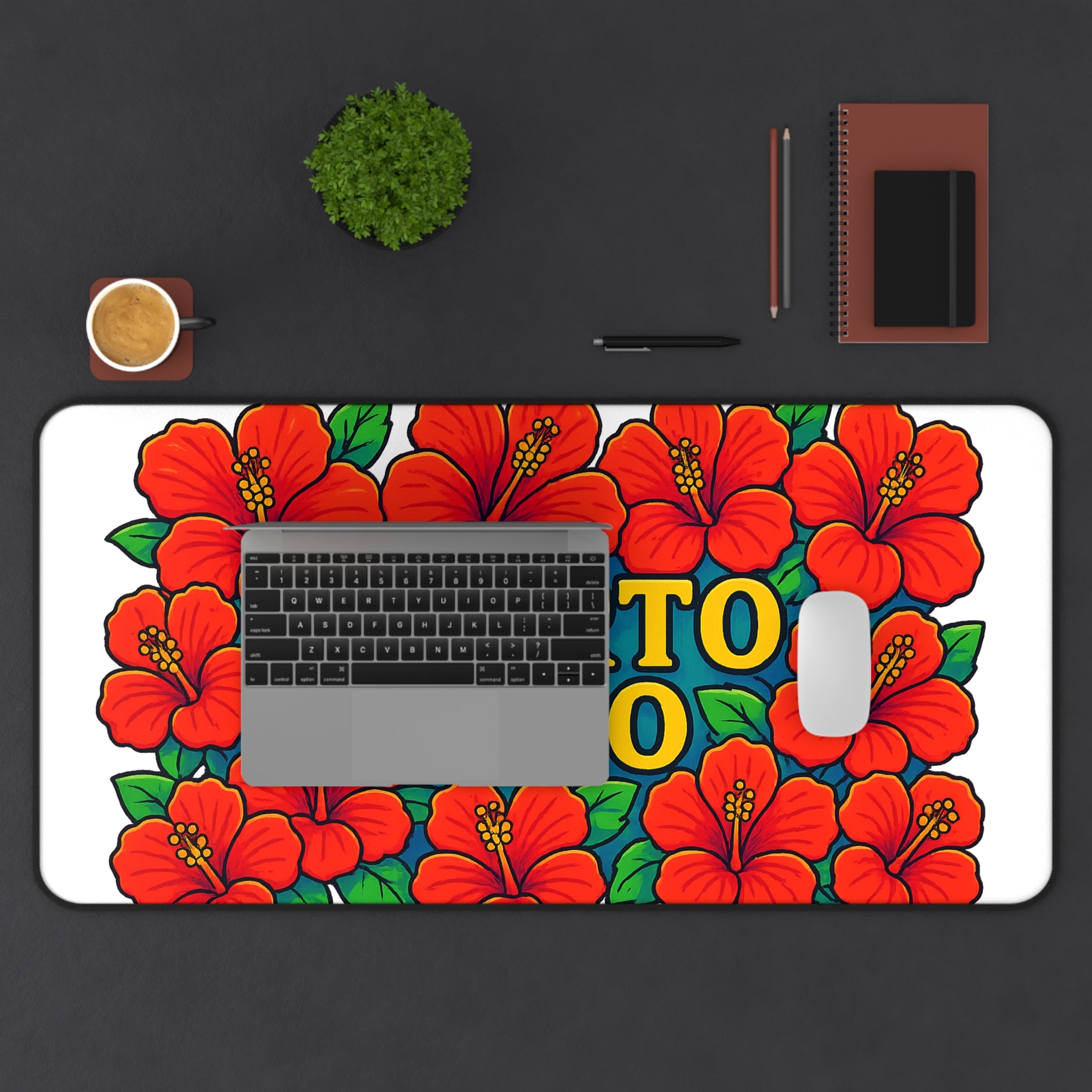 Puert Rican Hibiscus Desk Mat | Tropical Office Decor, Fun Gift for Gamers, Home Office Mat, Floral Mouse Pad