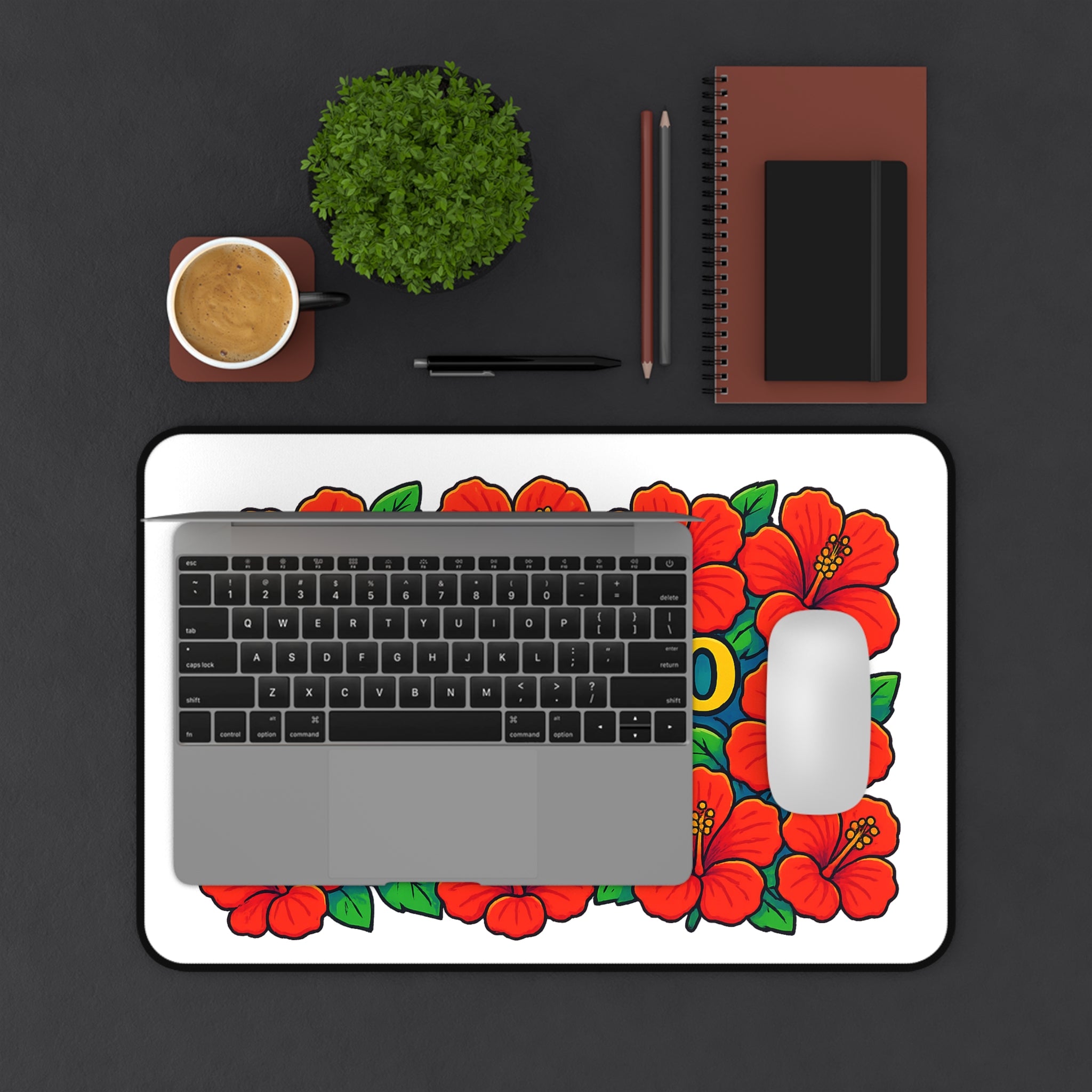 Puert Rican Hibiscus Desk Mat | Tropical Office Decor, Fun Gift for Gamers, Home Office Mat, Floral Mouse Pad