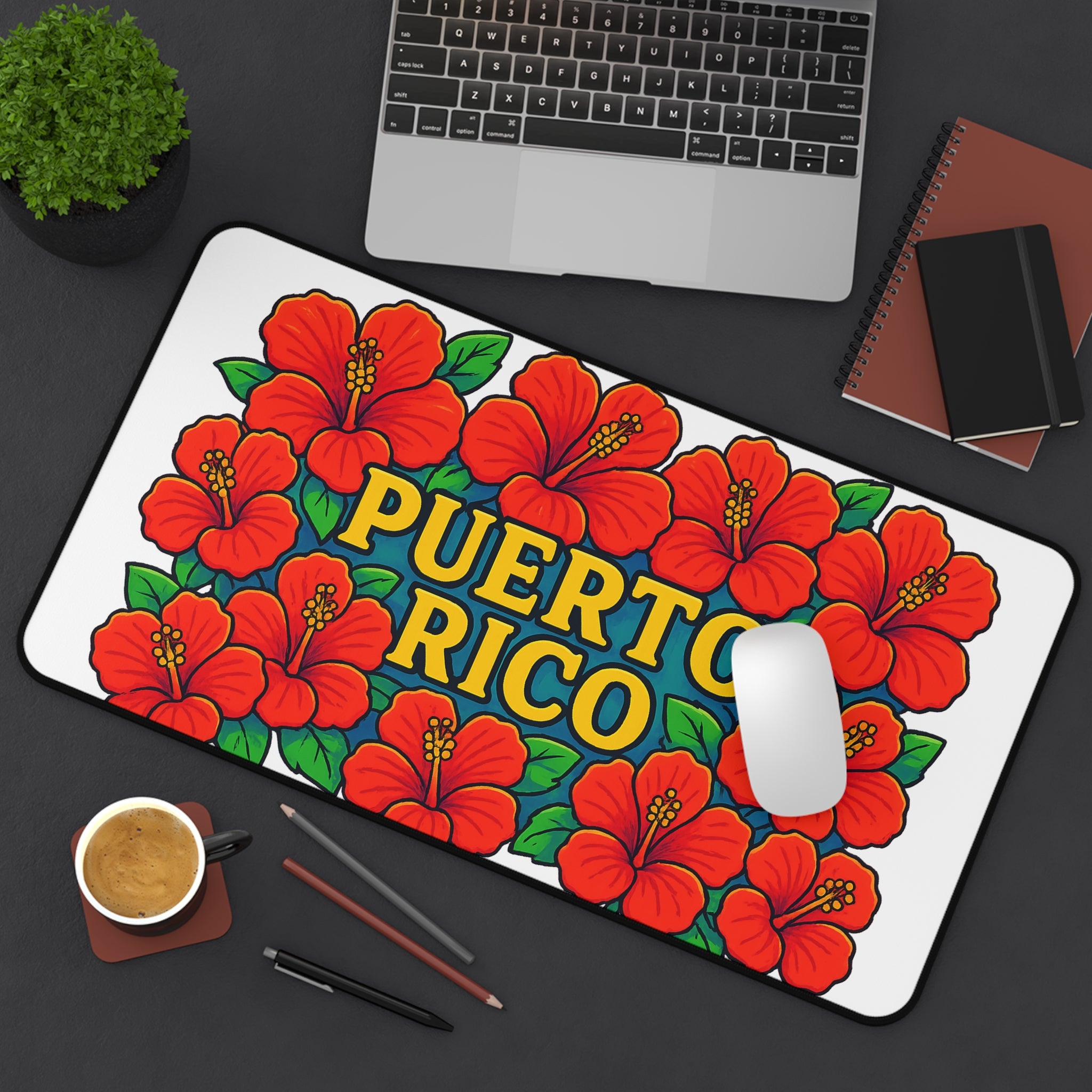 Puert Rican Hibiscus Desk Mat | Tropical Office Decor, Fun Gift for Gamers, Home Office Mat, Floral Mouse Pad