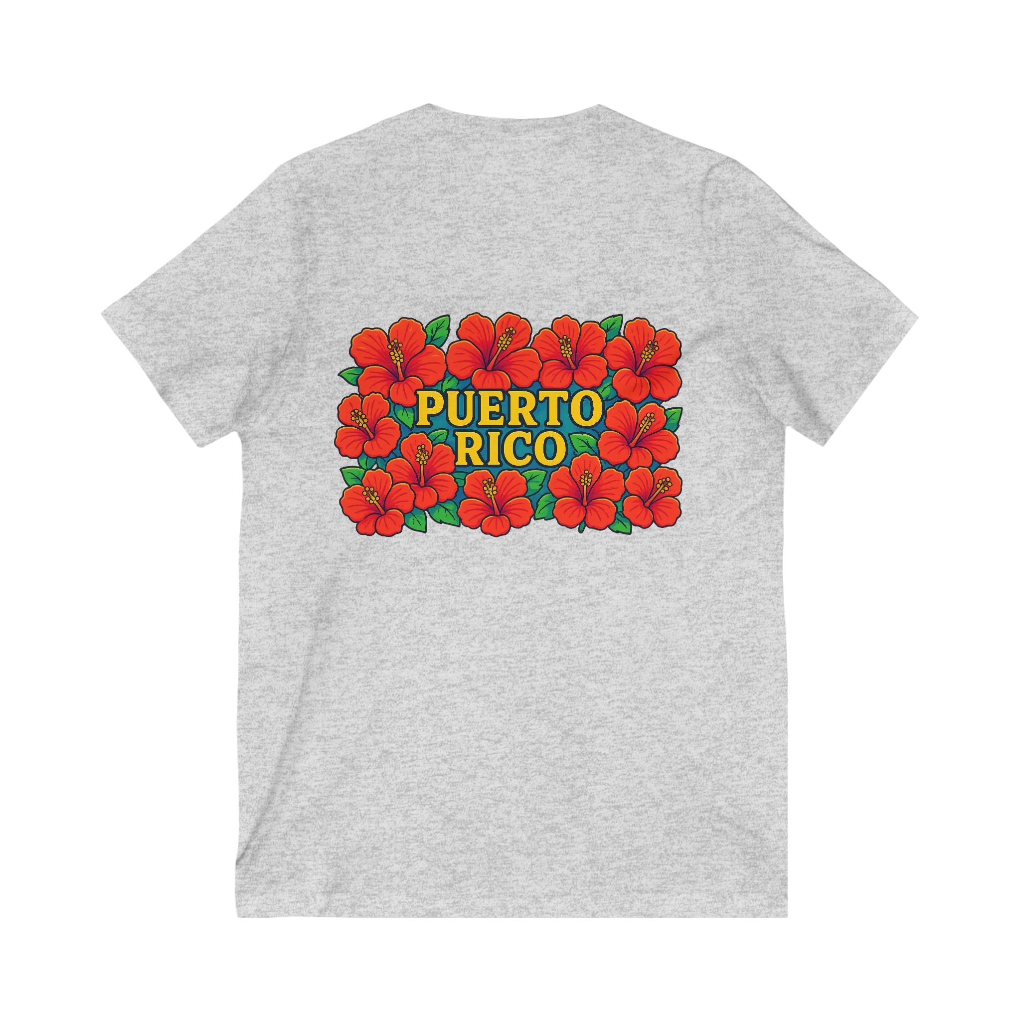Puerto Rico Floral V-Neck Tee, Unisex Summer Shirt, Vacation Wear, Tropical Style, Gift for Island Lovers, Floral Tee