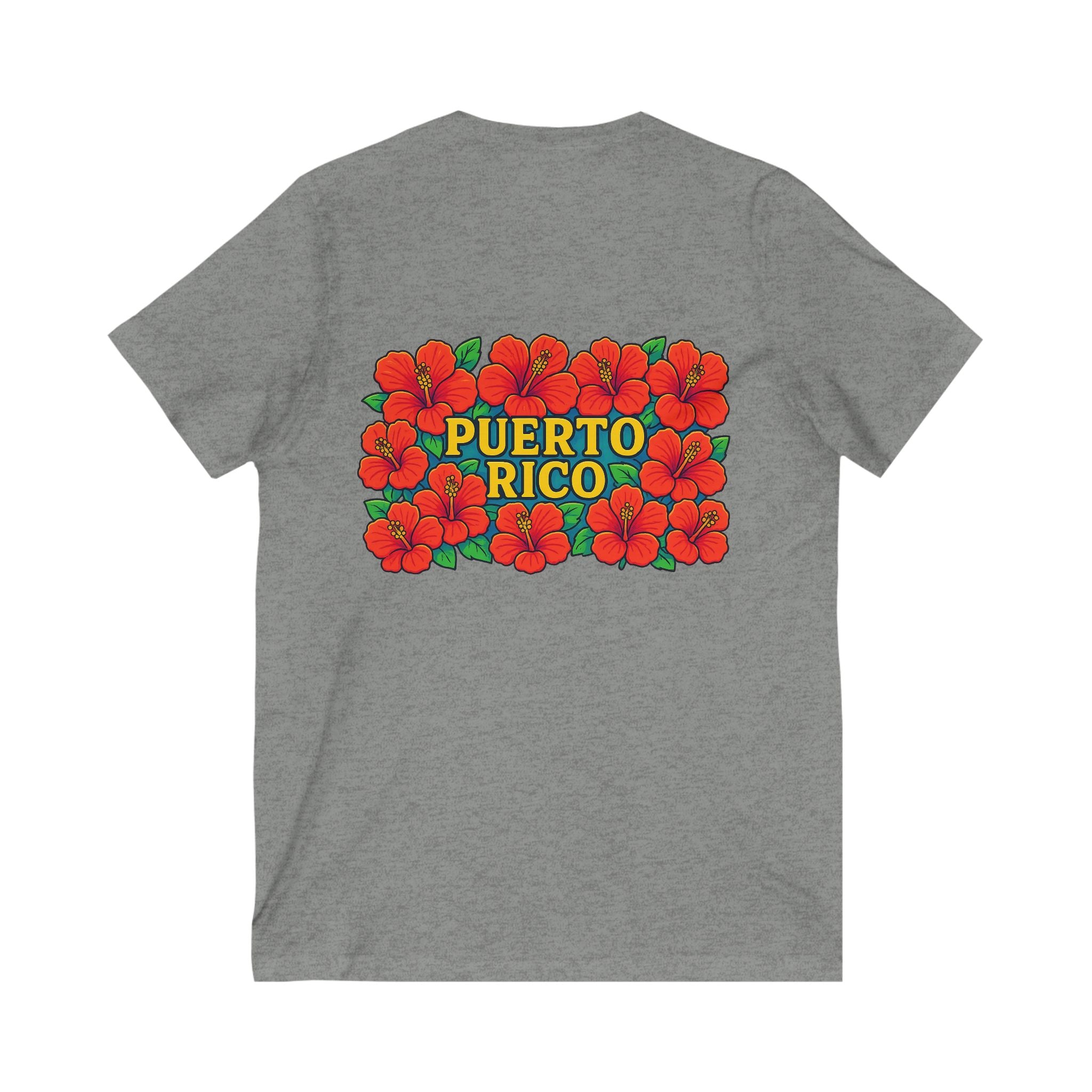 Puerto Rico Floral V-Neck Tee, Unisex Summer Shirt, Vacation Wear, Tropical Style, Gift for Island Lovers, Floral Tee