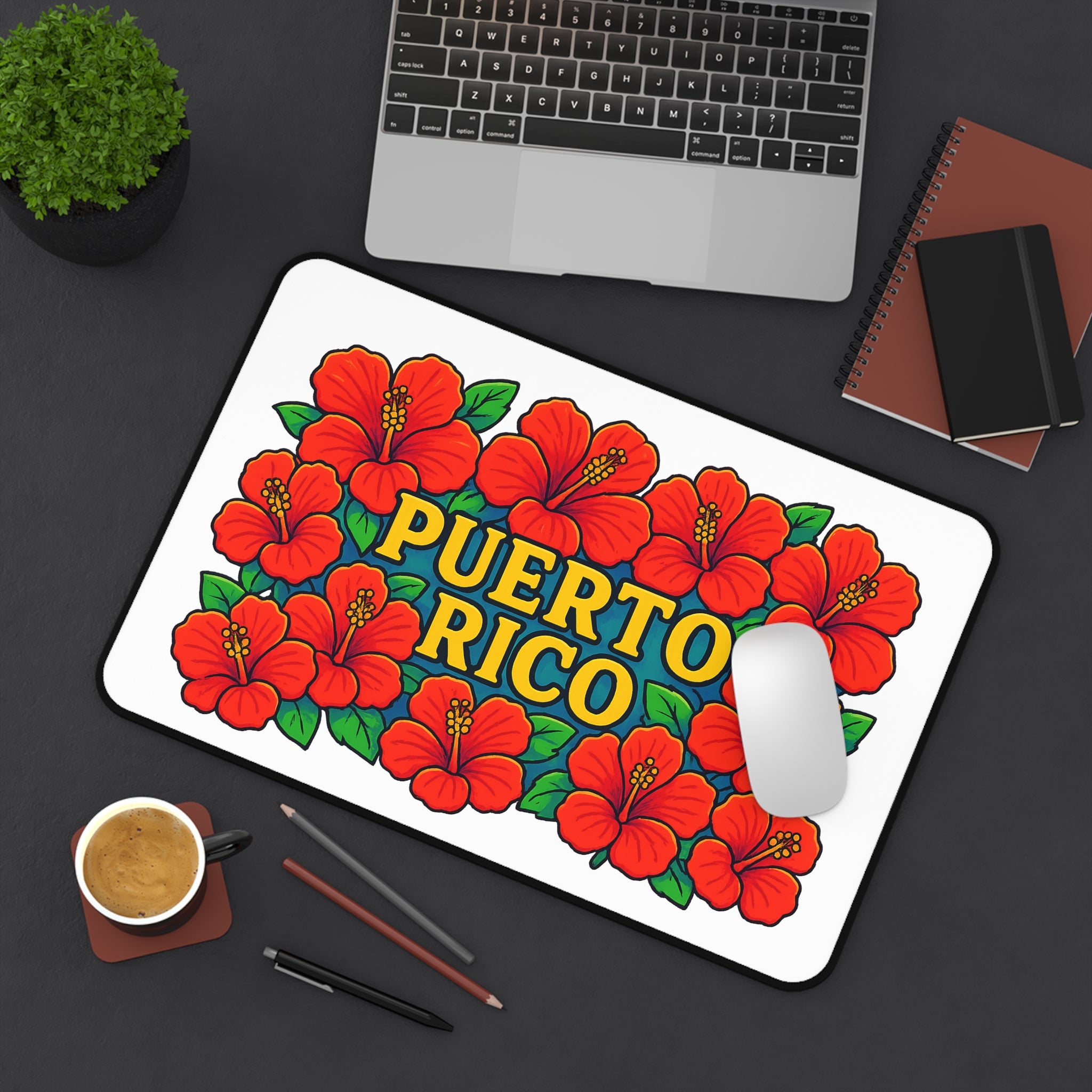 Puert Rican Hibiscus Desk Mat | Tropical Office Decor, Fun Gift for Gamers, Home Office Mat, Floral Mouse Pad