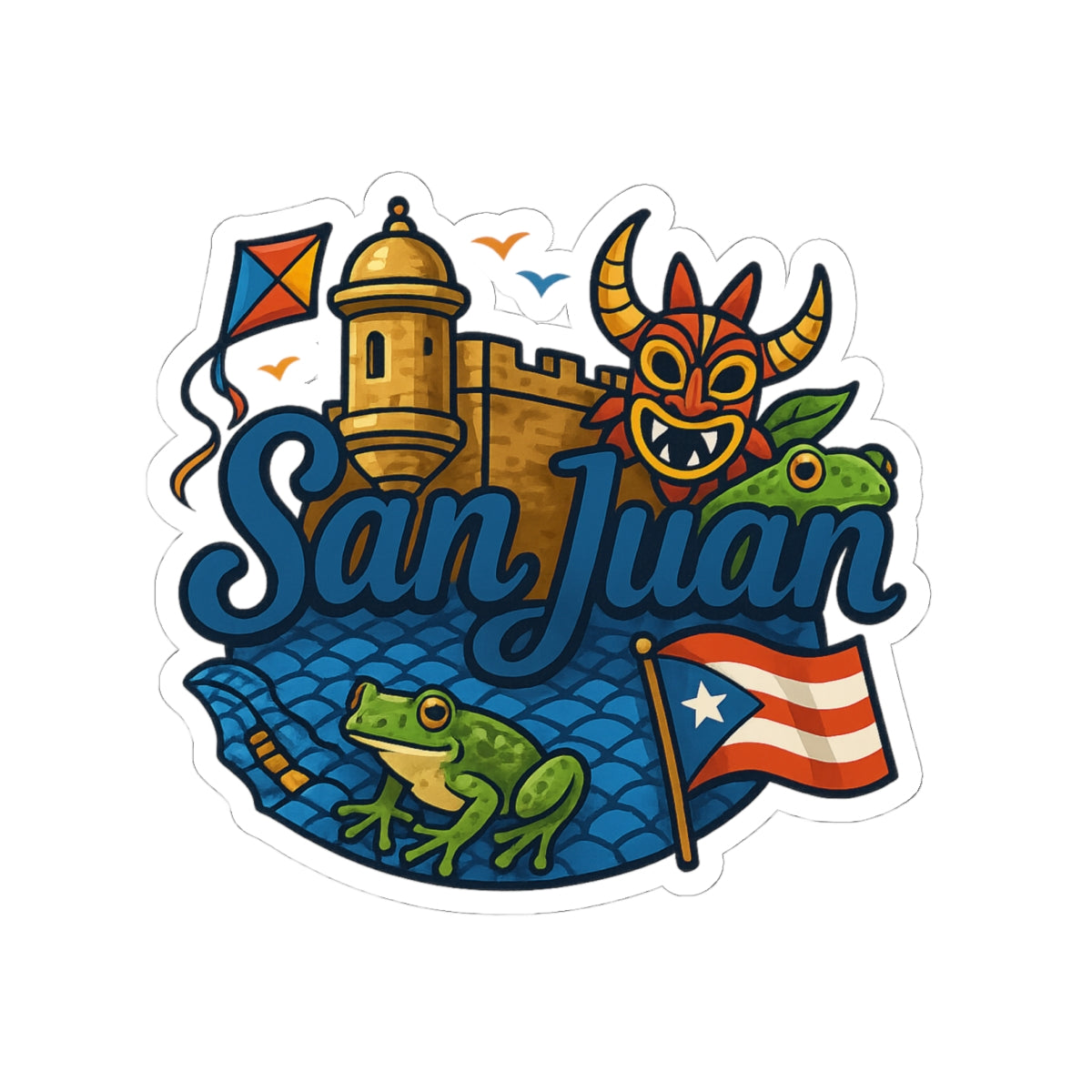 San Juan Adventure Kiss-Cut Stickers | Puerto Rico Travel Decor, Laptop Decals, Festival Gifts, Souvenir Stickers, Fun Art