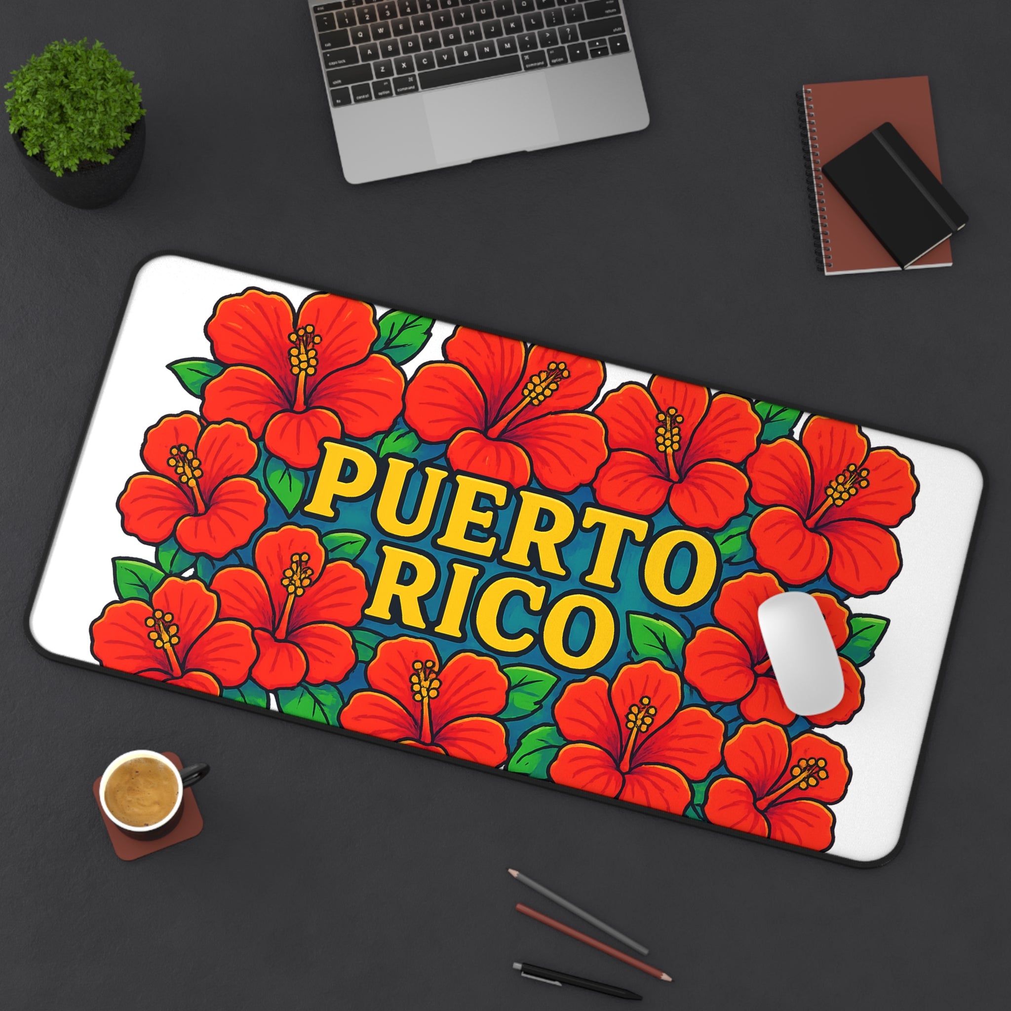 Puert Rican Hibiscus Desk Mat | Tropical Office Decor, Fun Gift for Gamers, Home Office Mat, Floral Mouse Pad