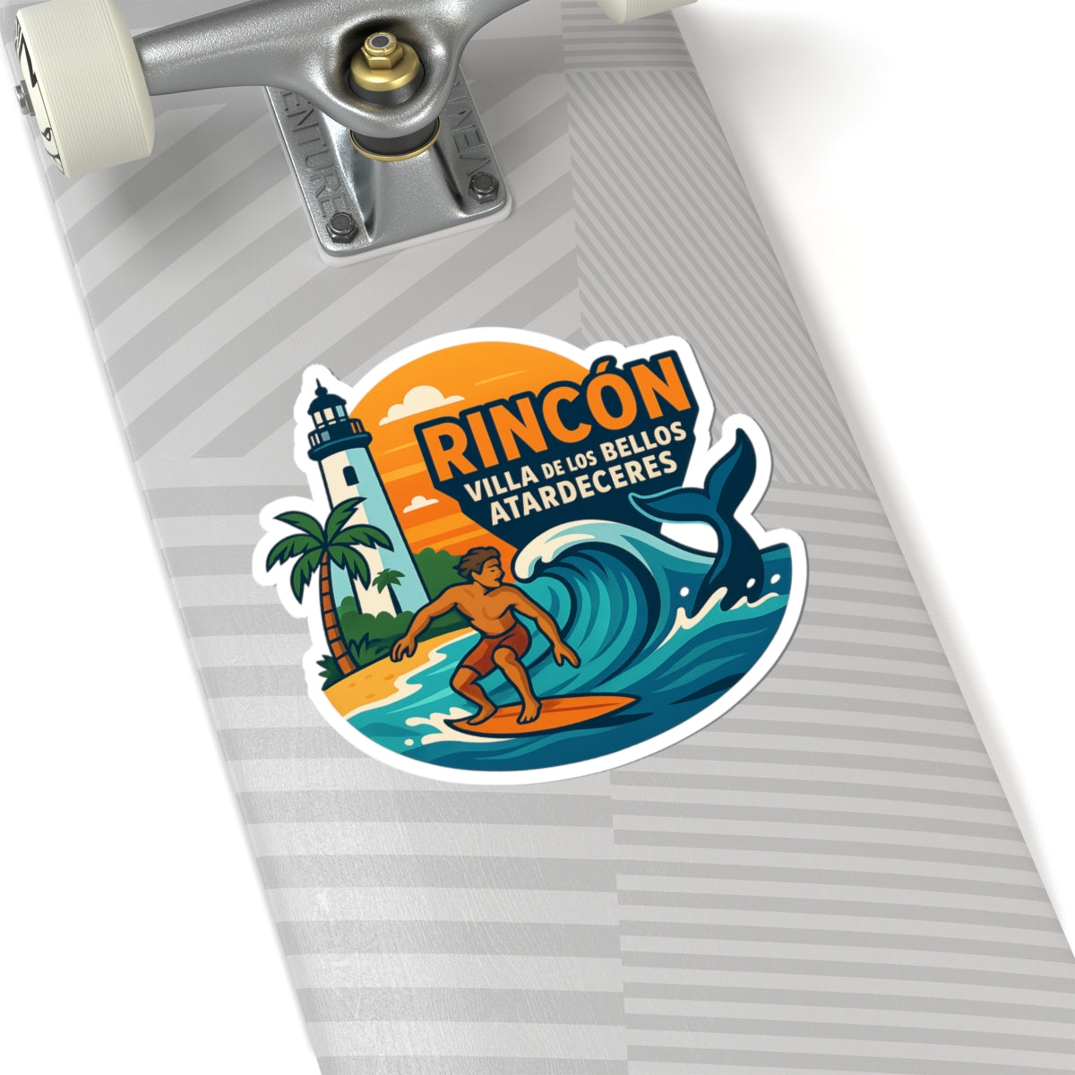 Vibrant Surfing Stickers for Coastal Lovers, Summer Decor, Laptop Sticker, Rincón Beach Vibe, Watercolor Design