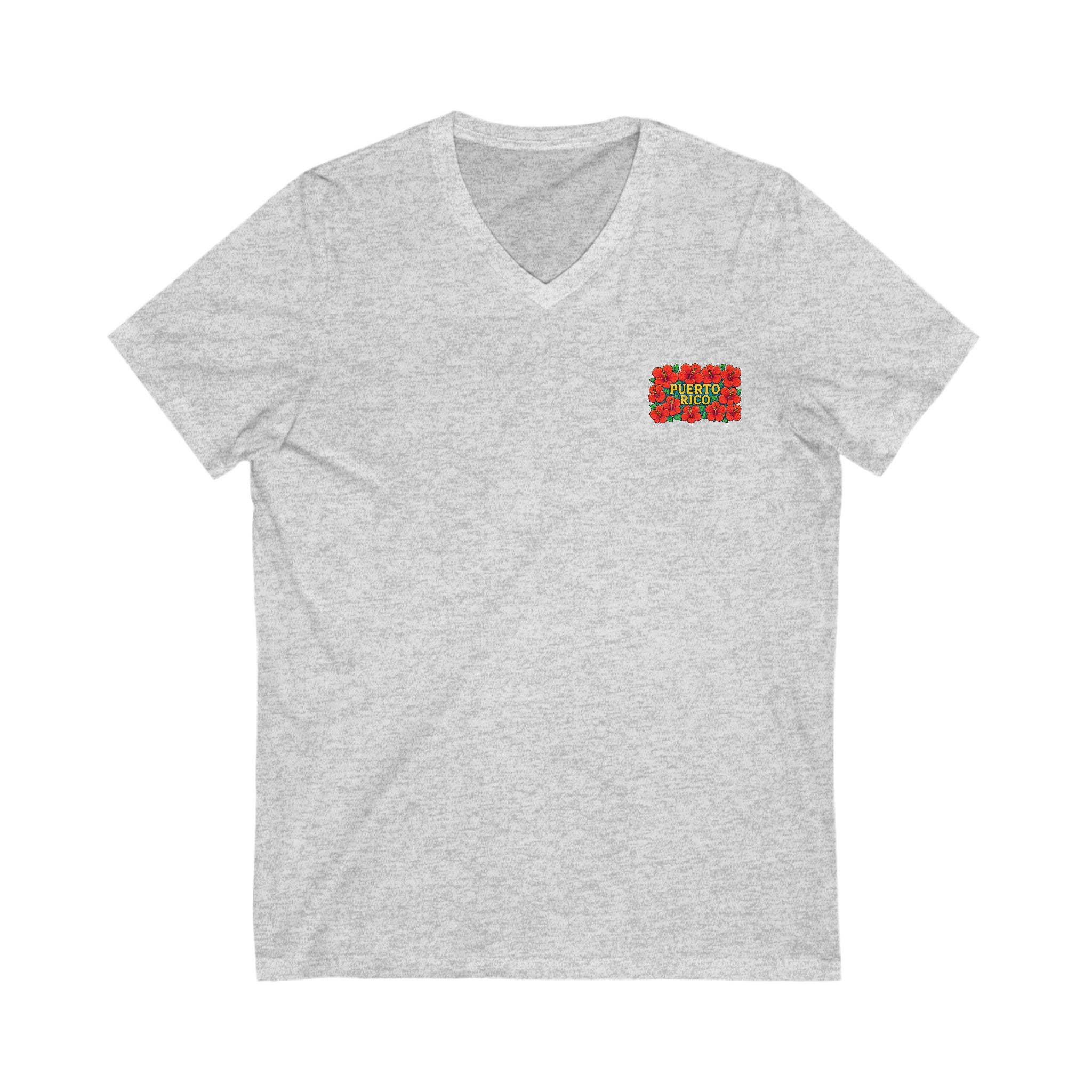 Puerto Rico Floral V-Neck Tee, Unisex Summer Shirt, Vacation Wear, Tropical Style, Gift for Island Lovers, Floral Tee