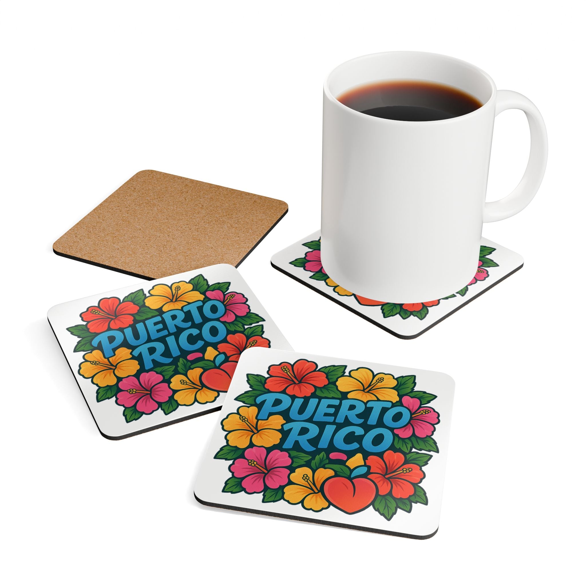 Vibrant Floral Coaster Set, Puerto Rico Decor, Tropical Drink Coasters, Gift for Her, Home Bar Essentials, Summer Party Accessories
