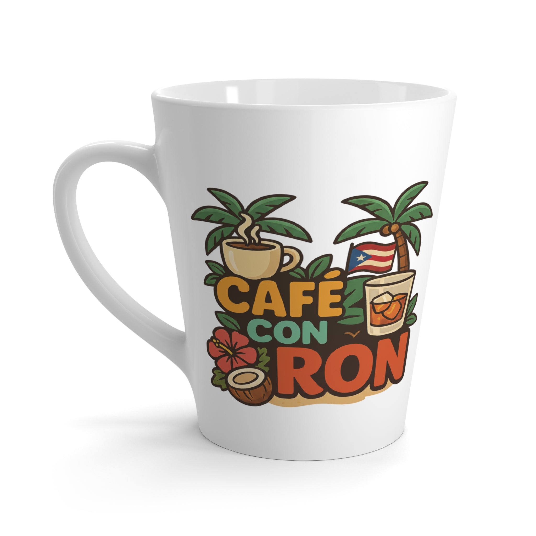 Tropical Latte Mug Collection - Café con Ron Design, Summer Vibes, Gift for Coffee Lovers, Beach House Decor, Fun Beverage Mug