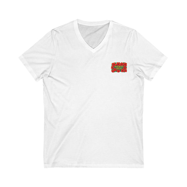 Puerto Rico Floral V-Neck Tee, Unisex Summer Shirt, Vacation Wear, Tropical Style, Gift for Island Lovers, Floral Tee