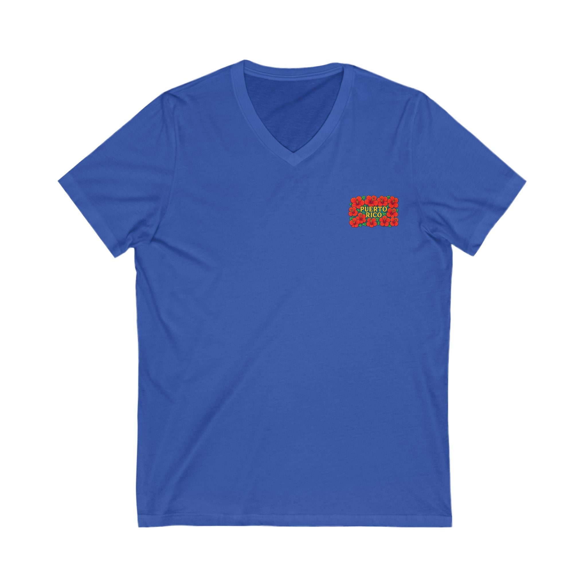 Puerto Rico Floral V-Neck Tee, Unisex Summer Shirt, Vacation Wear, Tropical Style, Gift for Island Lovers, Floral Tee