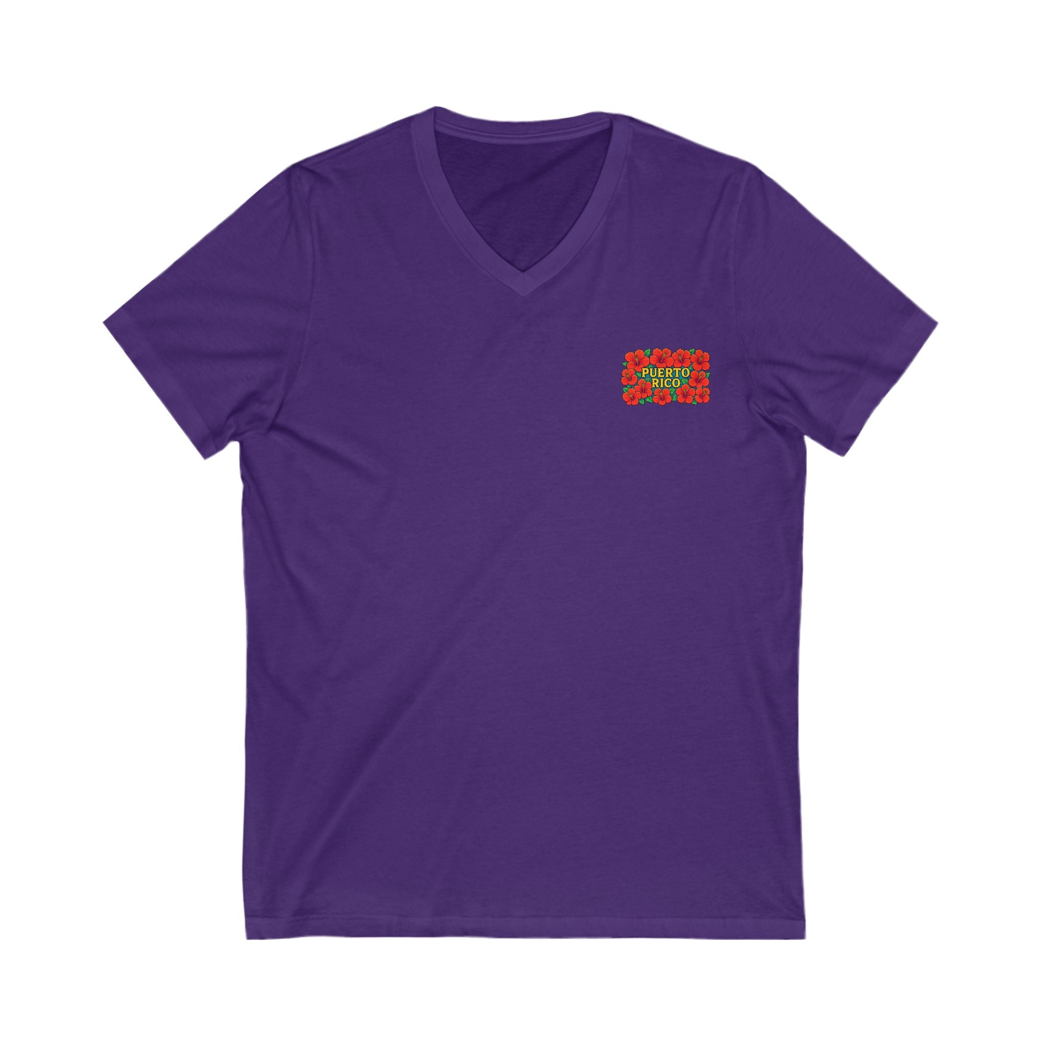 Puerto Rico Floral V-Neck Tee, Unisex Summer Shirt, Vacation Wear, Tropical Style, Gift for Island Lovers, Floral Tee