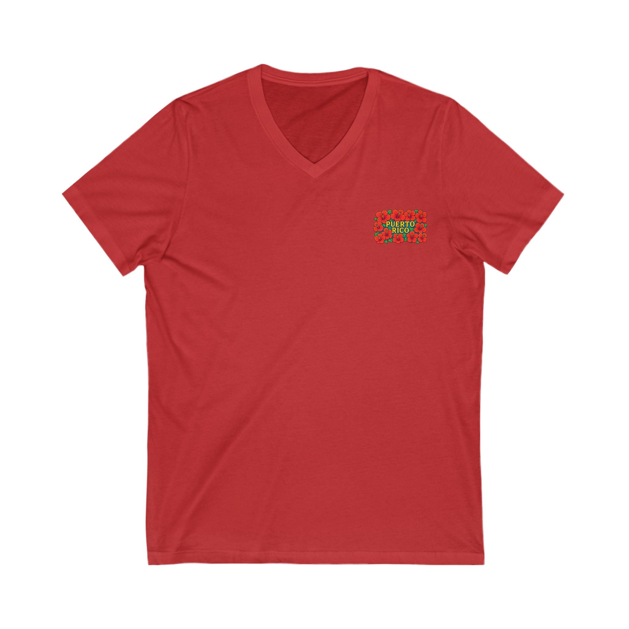 Puerto Rico Floral V-Neck Tee, Unisex Summer Shirt, Vacation Wear, Tropical Style, Gift for Island Lovers, Floral Tee