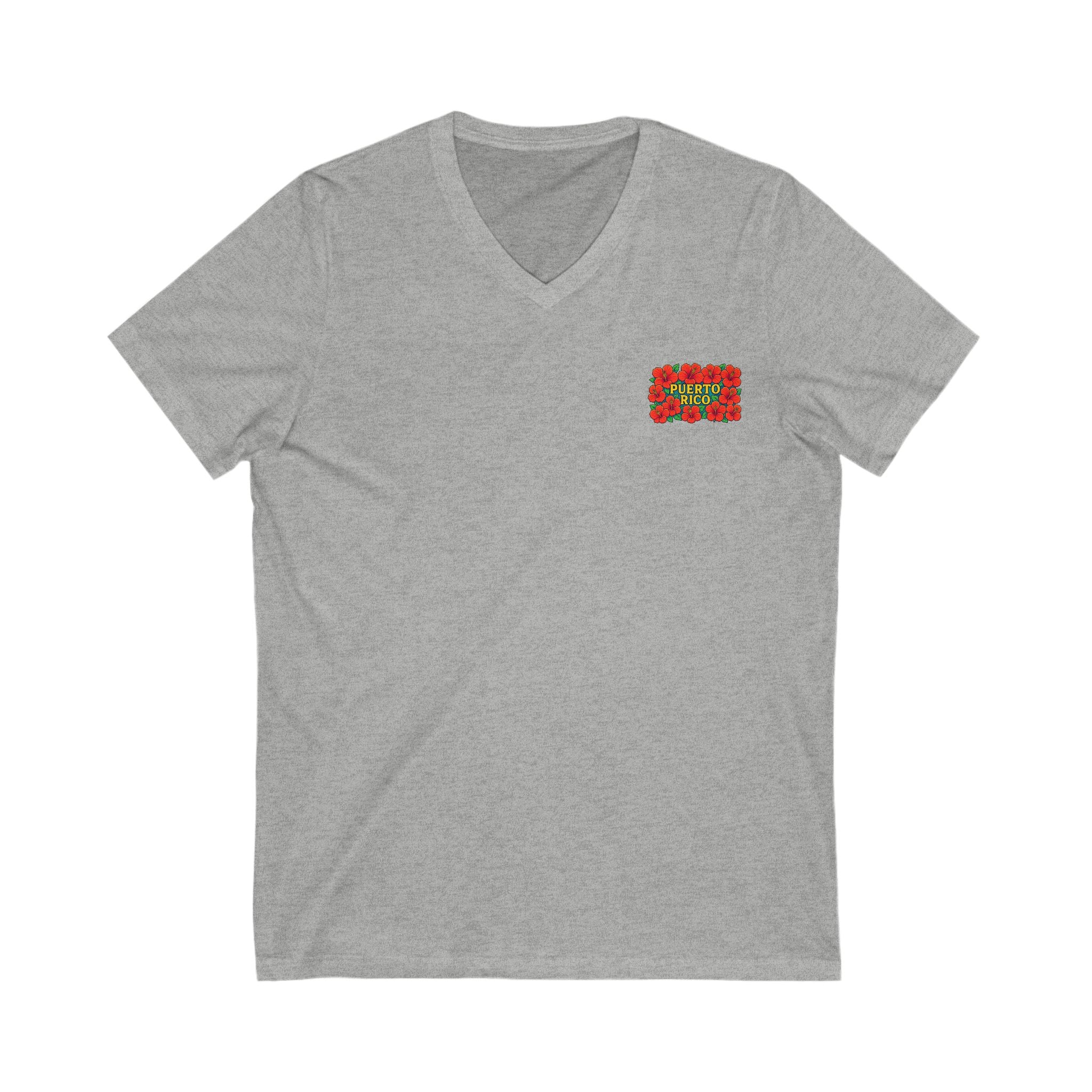 Puerto Rico Floral V-Neck Tee, Unisex Summer Shirt, Vacation Wear, Tropical Style, Gift for Island Lovers, Floral Tee