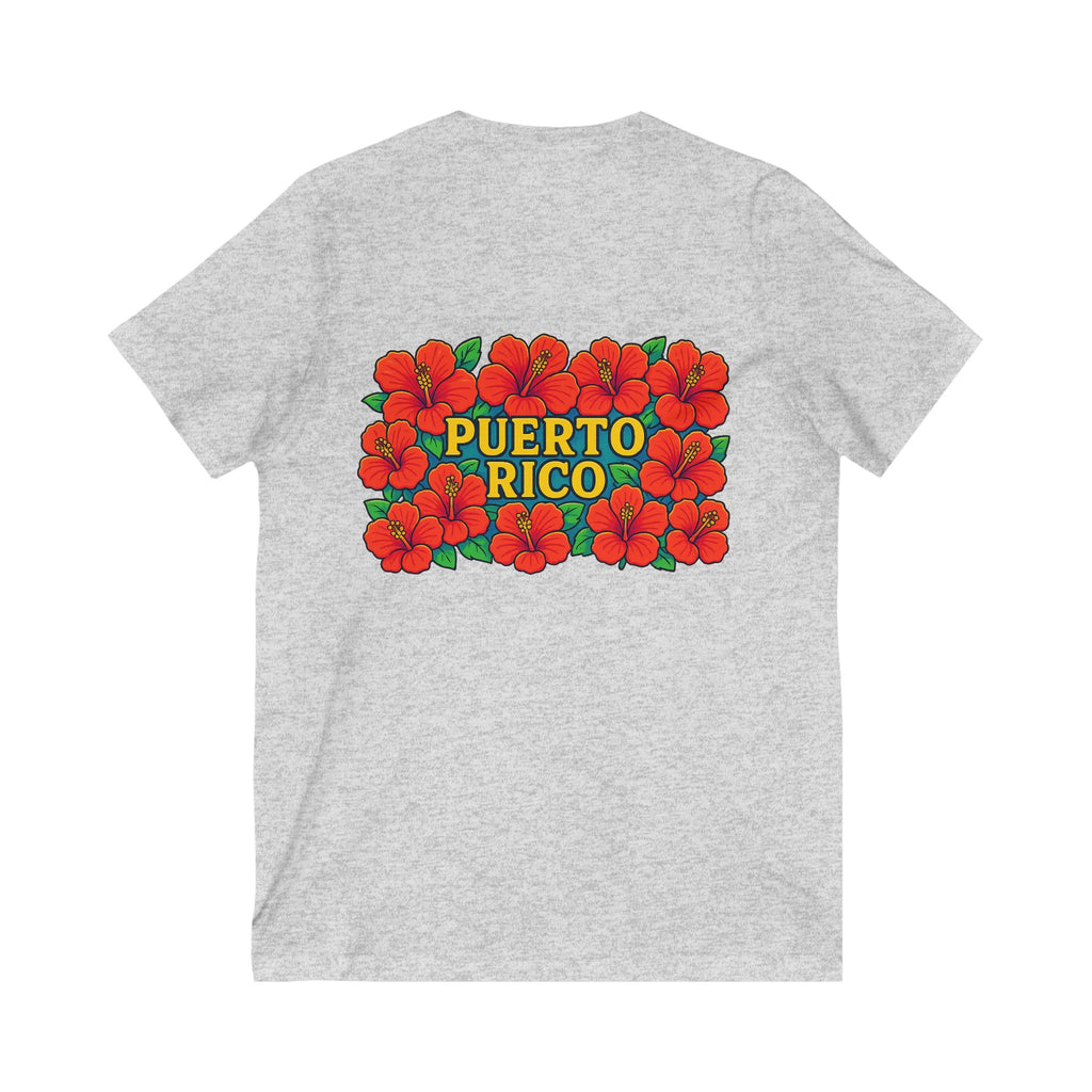 Puerto Rico Floral V-Neck Tee, Unisex Summer Shirt, Vacation Wear, Tropical Style, Gift for Island Lovers, Floral Tee